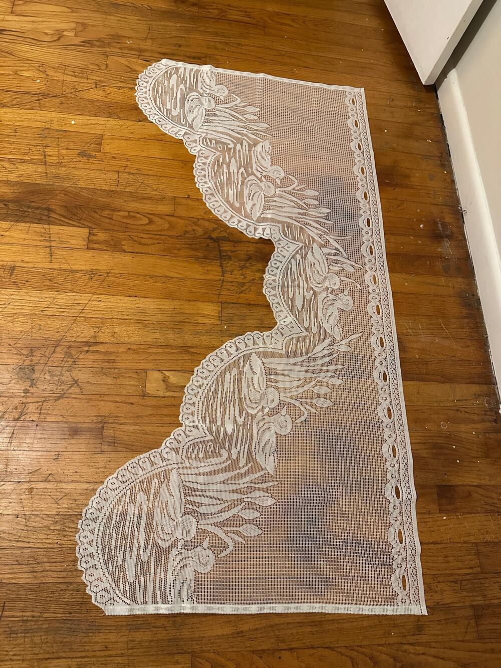 White Lace Swan Window Valance Swag Curtain Topper Cattails Topper 55x26